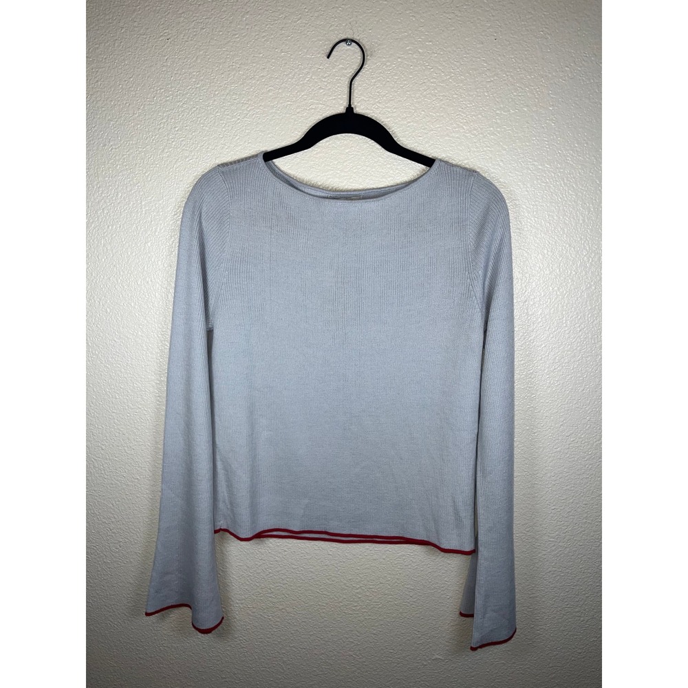 NWT Madewell Flared-Sleeve Boatneck Sweater Merino Wool-Silk Blend Blue Red XL - Picture 4 of 10